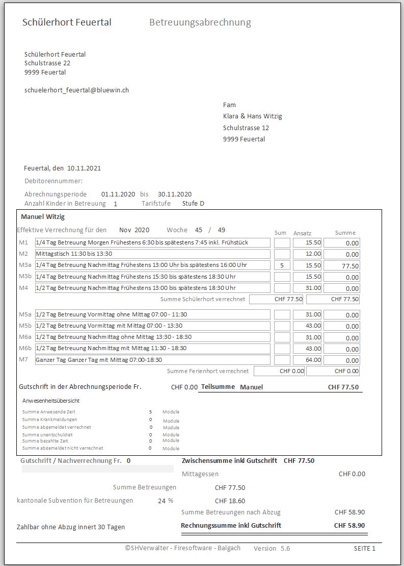 Rechnung für Postversand mit Besuchsstatus